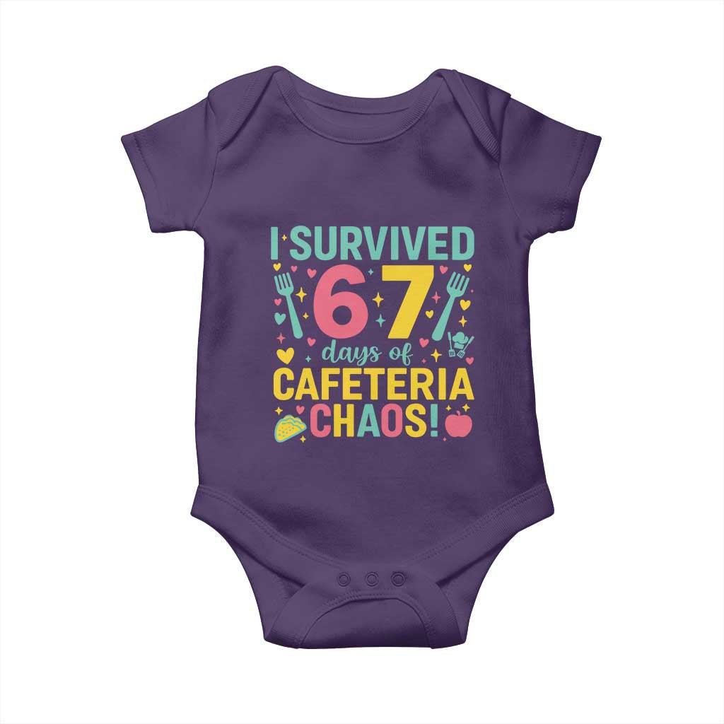 I Survived 67 Days of Cafeteria Chaos Baby Onesie Funny School Lunch Duty TS02 Purple Print Your Wear