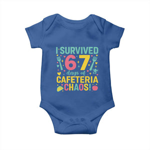 I Survived 67 Days of Cafeteria Chaos Baby Onesie Funny School Lunch Duty TS02 Royal Blue Print Your Wear