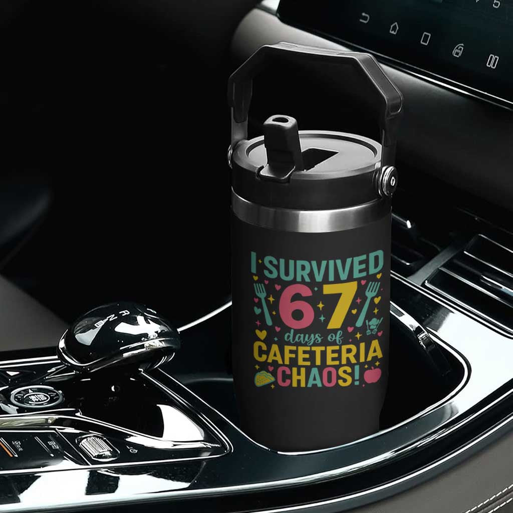 I Survived 67 Days of Cafeteria Chaos Flip Straw Tumbler Funny School Lunch Duty TS02 Print Your Wear