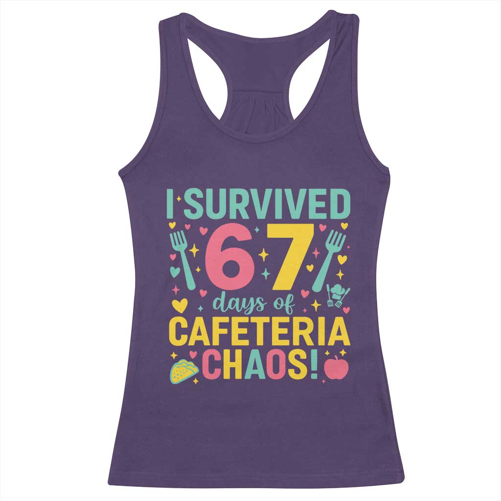 I Survived 67 Days of Cafeteria Chaos Racerback Tank Top Funny School Lunch Duty TS02 Purple Print Your Wear