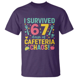 I Survived 67 Days of Cafeteria Chaos T Shirt Funny School Lunch Duty TS02 Purple Print Your Wear