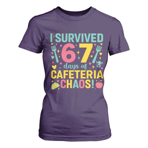 I Survived 67 Days of Cafeteria Chaos T Shirt For Women Funny School Lunch Duty TS02 Purple Print Your Wear