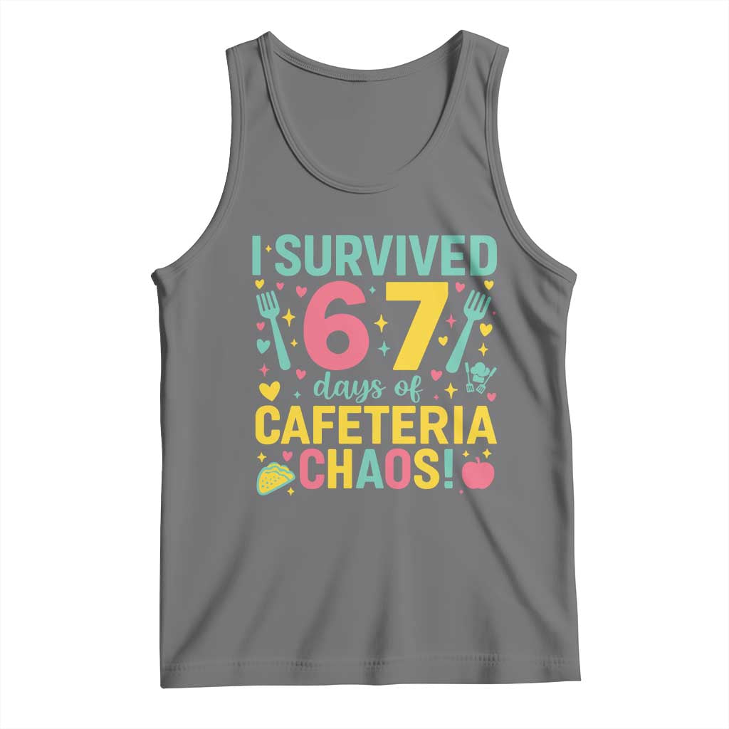 I Survived 67 Days of Cafeteria Chaos Tank Top Funny School Lunch Duty TS02 Black Heather Print Your Wear