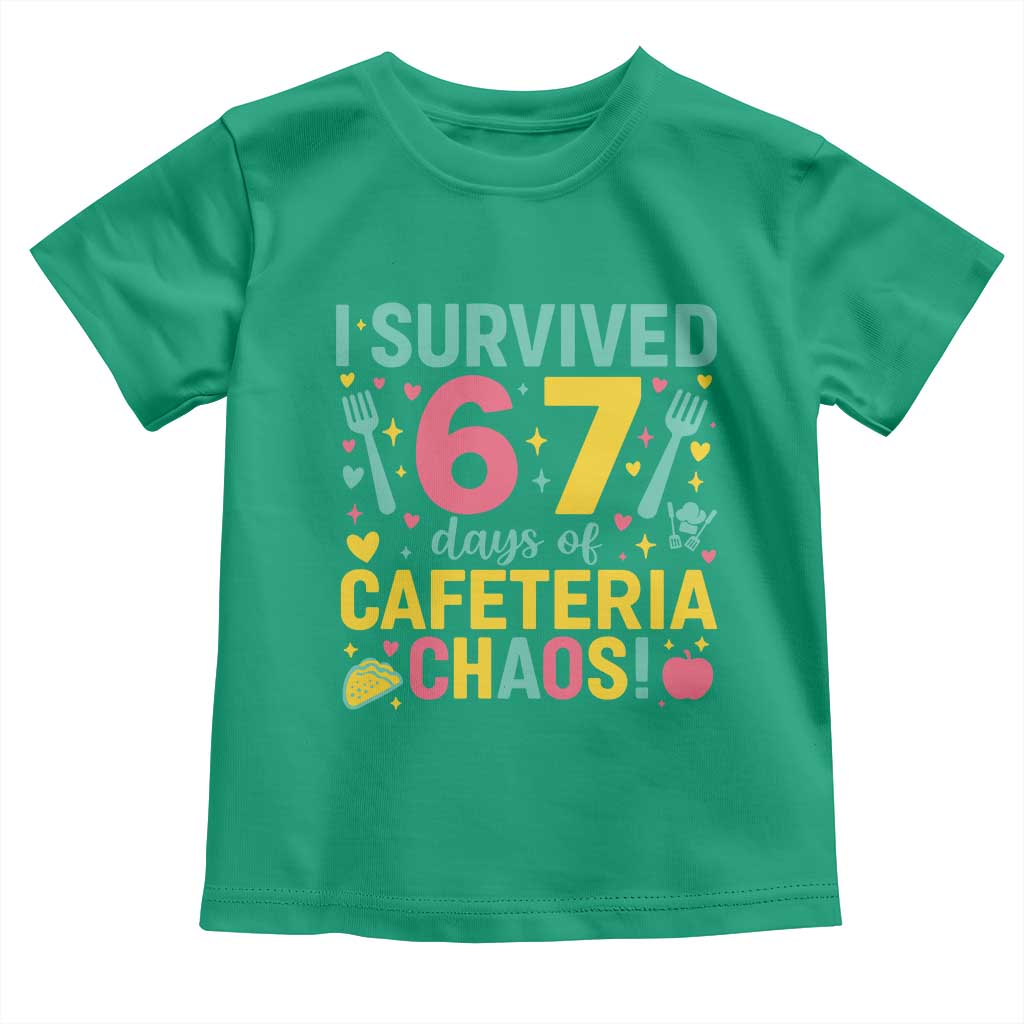 I Survived 67 Days of Cafeteria Chaos Toddler T Shirt Funny School Lunch Duty TS02 Irish Green Print Your Wear