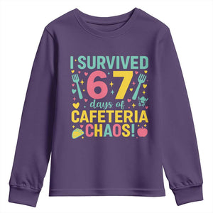 I Survived 67 Days of Cafeteria Chaos Youth Sweatshirt Funny School Lunch Duty TS02 Purple Print Your Wear