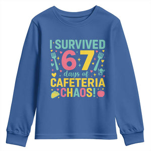I Survived 67 Days of Cafeteria Chaos Youth Sweatshirt Funny School Lunch Duty TS02 Royal Blue Print Your Wear