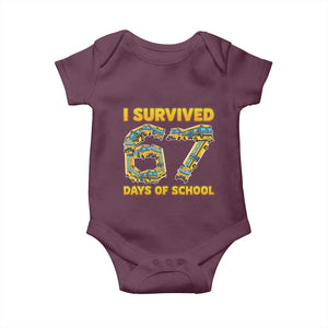 Funny School Bus Driver Baby Onesie I Survived 67 Days of School TS02 Maroon Print Your Wear