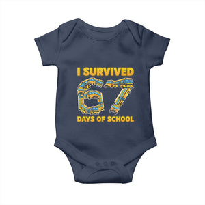 Funny School Bus Driver Baby Onesie I Survived 67 Days of School TS02 Navy Print Your Wear