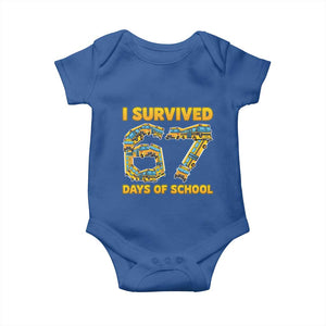 Funny School Bus Driver Baby Onesie I Survived 67 Days of School TS02 Royal Blue Print Your Wear