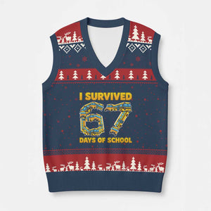 Funny School Bus Driver V-Neck Knit Sweater Vest I Survived 67 Days of School TS02 Navy Red Print Your Wear