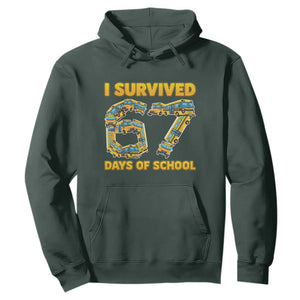 Funny School Bus Driver Hoodie I Survived 67 Days of School TS02 Dark Forest Green Print Your Wear