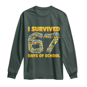Funny School Bus Driver Long Sleeve Shirt I Survived 67 Days of School TS02 Dark Forest Green Print Your Wear