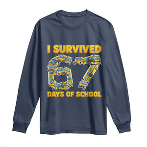 Funny School Bus Driver Long Sleeve Shirt I Survived 67 Days of School TS02 Navy Print Your Wear