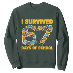 Funny School Bus Driver Sweatshirt I Survived 67 Days of School TS02 Dark Forest Green Print Your Wear