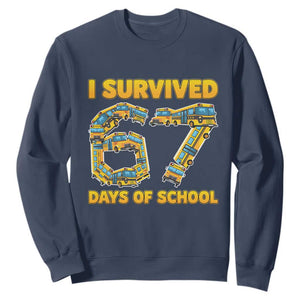 Funny School Bus Driver Sweatshirt I Survived 67 Days of School TS02 Navy Print Your Wear