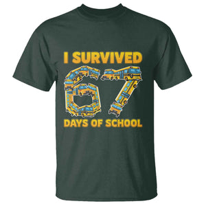 Funny School Bus Driver T Shirt I Survived 67 Days of School TS02 Dark Forest Green Print Your Wear
