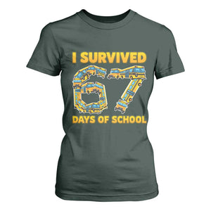 Funny School Bus Driver T Shirt For Women I Survived 67 Days of School TS02 Dark Forest Green Print Your Wear