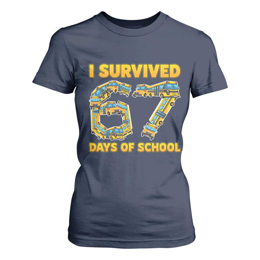 Funny School Bus Driver T Shirt For Women I Survived 67 Days of School TS02 Navy Print Your Wear