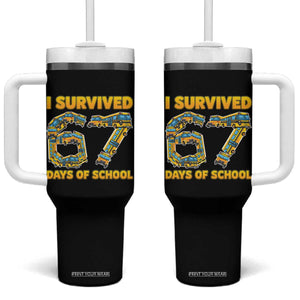 Funny School Bus Driver Tumbler With Handle I Survived 67 Days of School TS02 One Size: 40 oz Black Print Your Wear