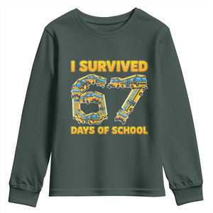 Funny School Bus Driver Youth Sweatshirt I Survived 67 Days of School TS02 Dark Forest Green Print Your Wear