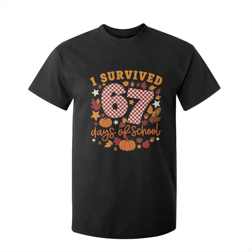 I Survived 67 Days of School T Shirt For Kid Autumn Fall Leaves Back To School TS02 Black Print Your Wear