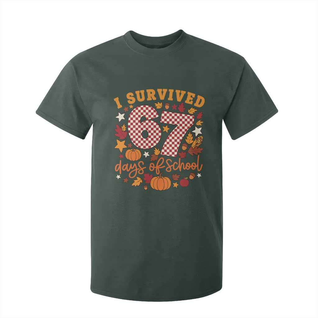 I Survived 67 Days of School T Shirt For Kid Autumn Fall Leaves Back To School TS02 Dark Forest Green Print Your Wear