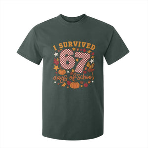 I Survived 67 Days of School T Shirt For Kid Autumn Fall Leaves Back To School TS02 Dark Forest Green Print Your Wear