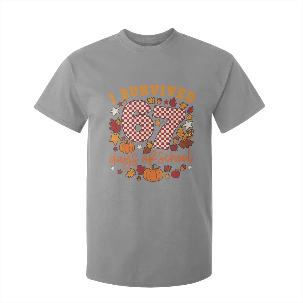 I Survived 67 Days of School T Shirt For Kid Autumn Fall Leaves Back To School TS02 Sport Gray Print Your Wear