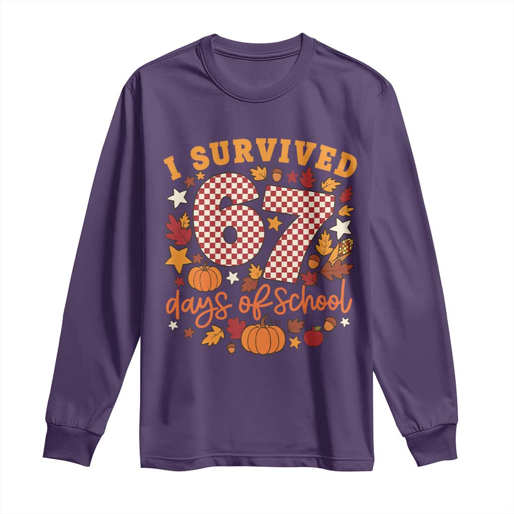 I Survived 67 Days of School Long Sleeve Shirt Autumn Fall Leaves Back To School TS02 Purple Print Your Wear