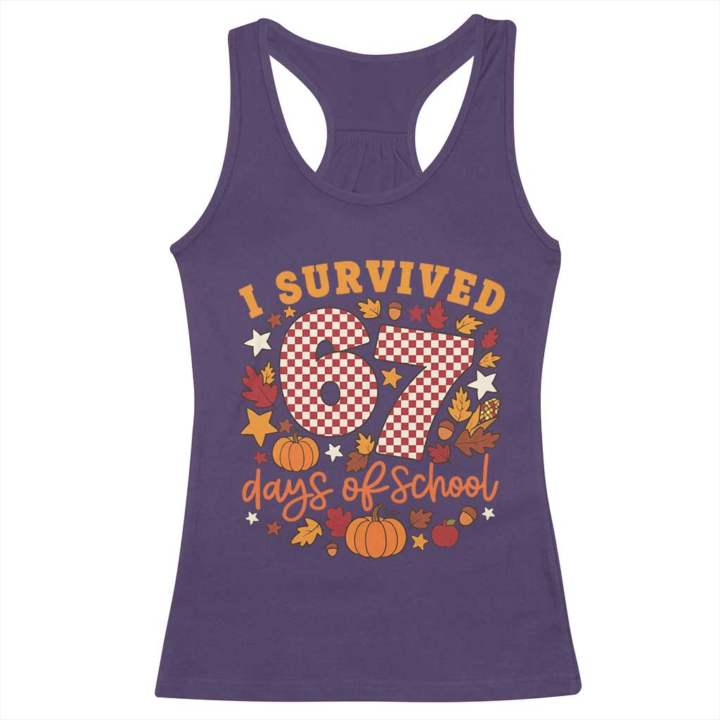 I Survived 67 Days of School Racerback Tank Top Autumn Fall Leaves Back To School TS02 Purple Print Your Wear