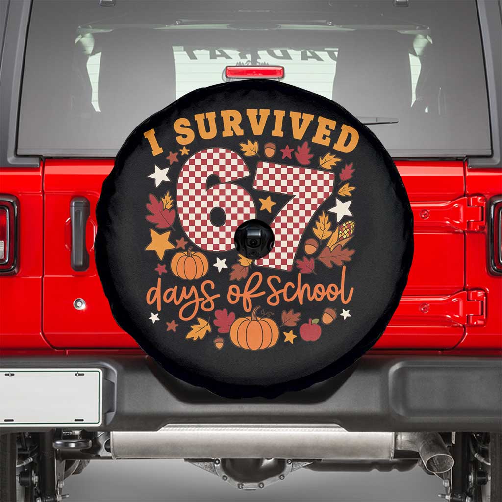 I Survived 67 Days of School Spare Tire Cover Autumn Fall Leaves Back To School TS02 Black Print Your Wear