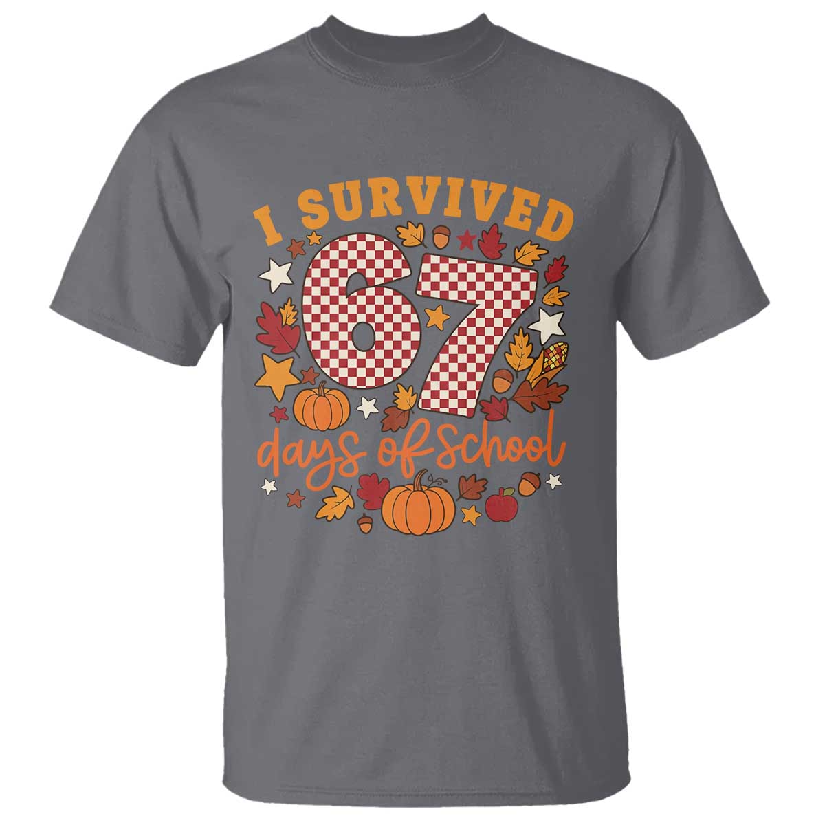 I Survived 67 Days of School T Shirt Autumn Fall Leaves Back To School TS02 Charcoal Print Your Wear