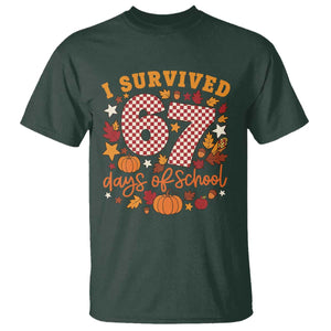 I Survived 67 Days of School T Shirt Autumn Fall Leaves Back To School TS02 Dark Forest Green Print Your Wear