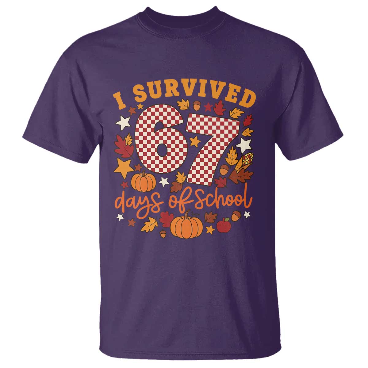 I Survived 67 Days of School T Shirt Autumn Fall Leaves Back To School TS02 Purple Print Your Wear