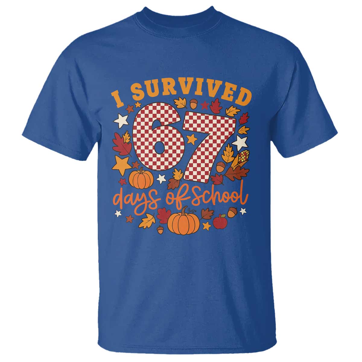 I Survived 67 Days of School T Shirt Autumn Fall Leaves Back To School TS02 Royal Blue Print Your Wear