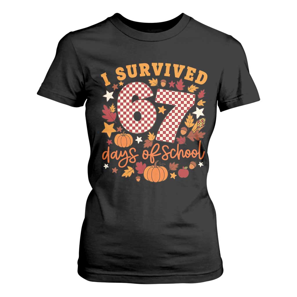 I Survived 67 Days of School T Shirt For Women Autumn Fall Leaves Back To School TS02 Black Print Your Wear