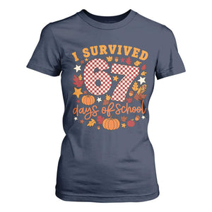 I Survived 67 Days of School T Shirt For Women Autumn Fall Leaves Back To School TS02 Navy Print Your Wear