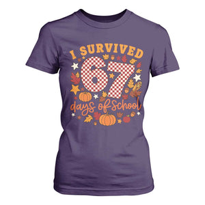 I Survived 67 Days of School T Shirt For Women Autumn Fall Leaves Back To School TS02 Purple Print Your Wear