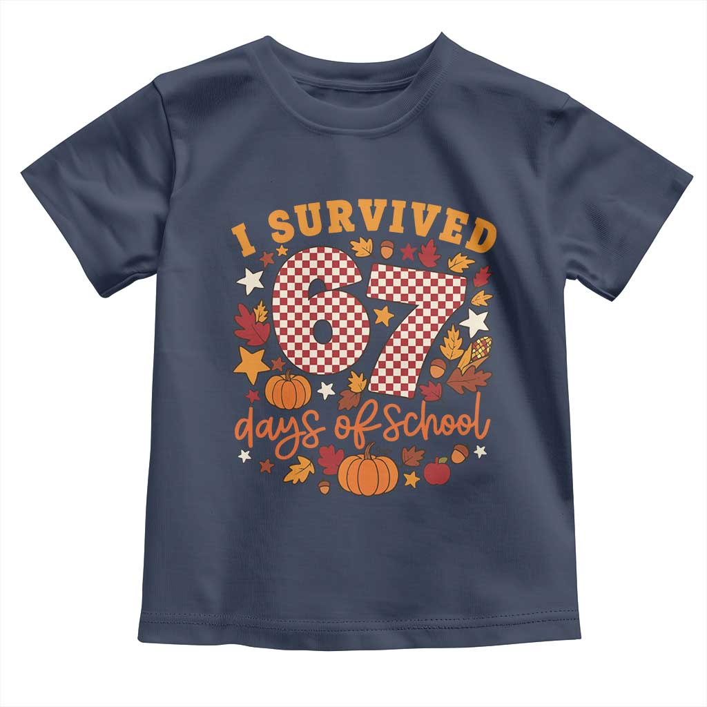 I Survived 67 Days of School Toddler T Shirt Autumn Fall Leaves Back To School TS02 Navy Print Your Wear