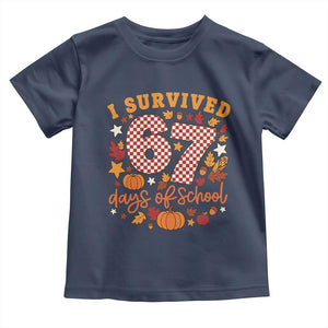 I Survived 67 Days of School Toddler T Shirt Autumn Fall Leaves Back To School TS02 Navy Print Your Wear
