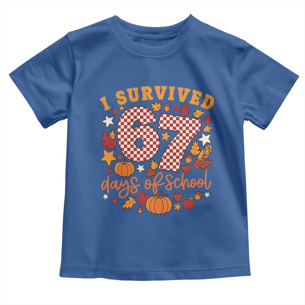 I Survived 67 Days of School Toddler T Shirt Autumn Fall Leaves Back To School TS02 Royal Blue Print Your Wear