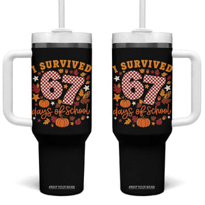 I Survived 67 Days of School Tumbler With Handle Autumn Fall Leaves Back To School TS02 One Size: 40 oz Black Print Your Wear