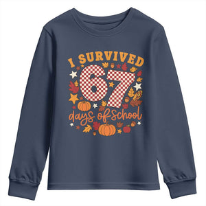 I Survived 67 Days of School Youth Sweatshirt Autumn Fall Leaves Back To School TS02 Navy Print Your Wear