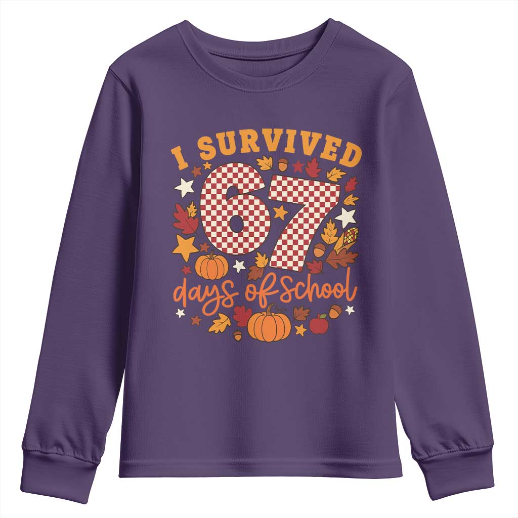 I Survived 67 Days of School Youth Sweatshirt Autumn Fall Leaves Back To School TS02 Purple Print Your Wear