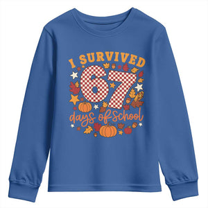 I Survived 67 Days of School Youth Sweatshirt Autumn Fall Leaves Back To School TS02 Royal Blue Print Your Wear