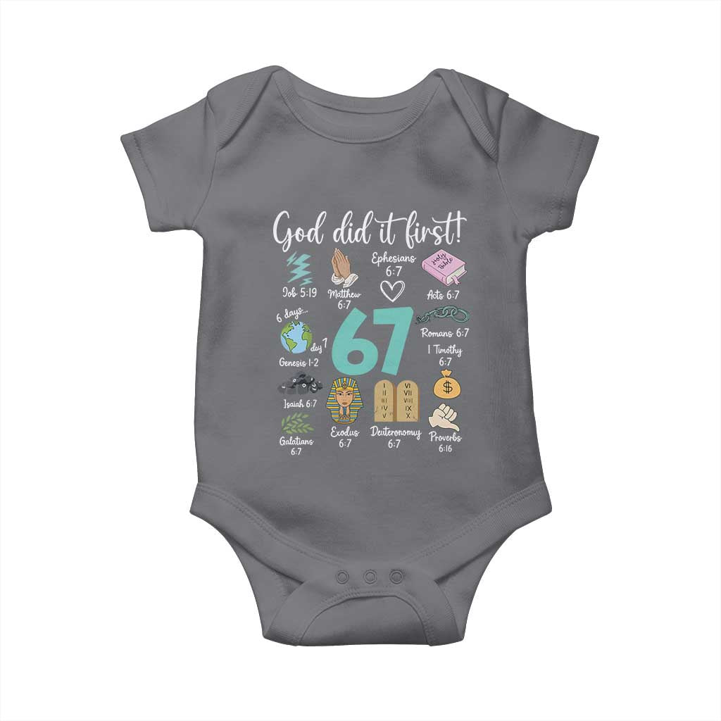 God Did It First 6 7 Baby Onesie Funny Christian Bible Verse Meme 67 References TS02 Charcoal Print Your Wear