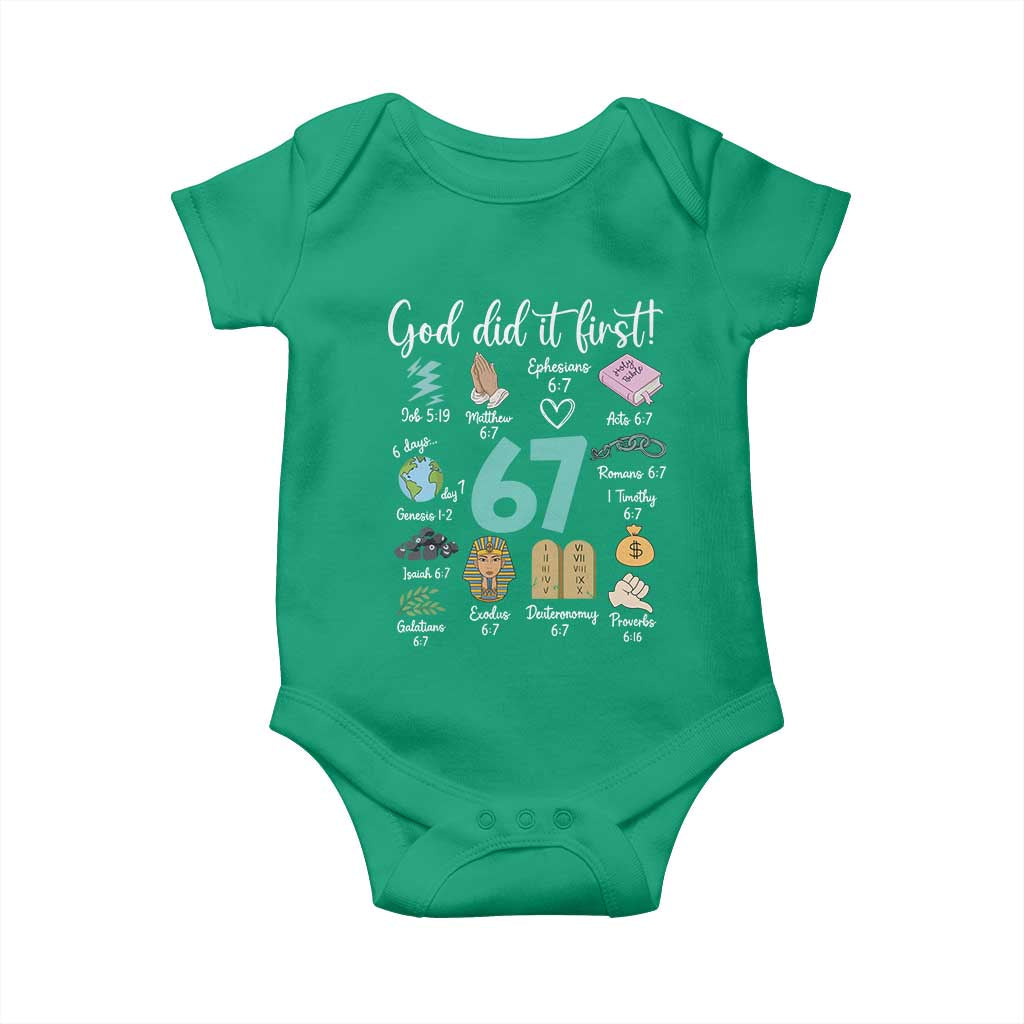 God Did It First 6 7 Baby Onesie Funny Christian Bible Verse Meme 67 References TS02 Irish Green Print Your Wear