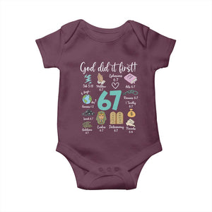 God Did It First 6 7 Baby Onesie Funny Christian Bible Verse Meme 67 References TS02 Maroon Print Your Wear
