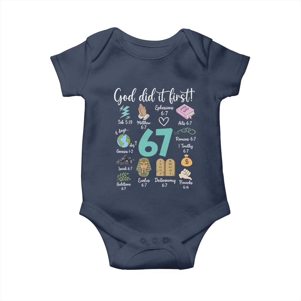 God Did It First 6 7 Baby Onesie Funny Christian Bible Verse Meme 67 References TS02 Navy Print Your Wear