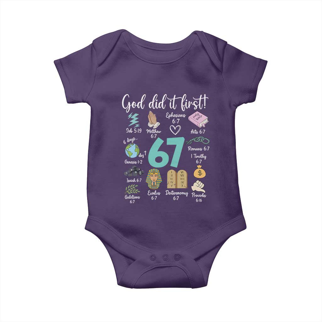 God Did It First 6 7 Baby Onesie Funny Christian Bible Verse Meme 67 References TS02 Purple Print Your Wear